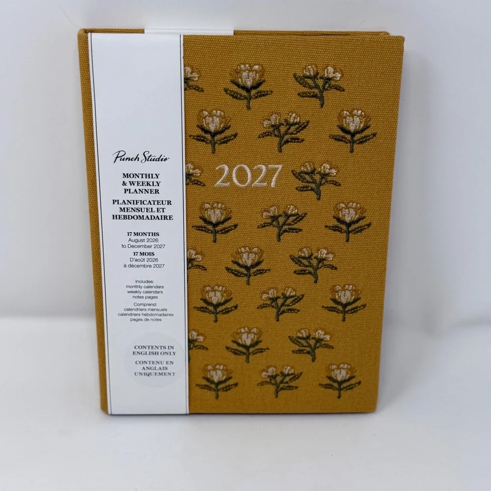 Punch Studio 2027 Monthly Weekly Planner 17 Month Mustard Yellow Floral Fabric